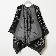 Flower Print Shawl Plaid Long Winter Warm Shawl