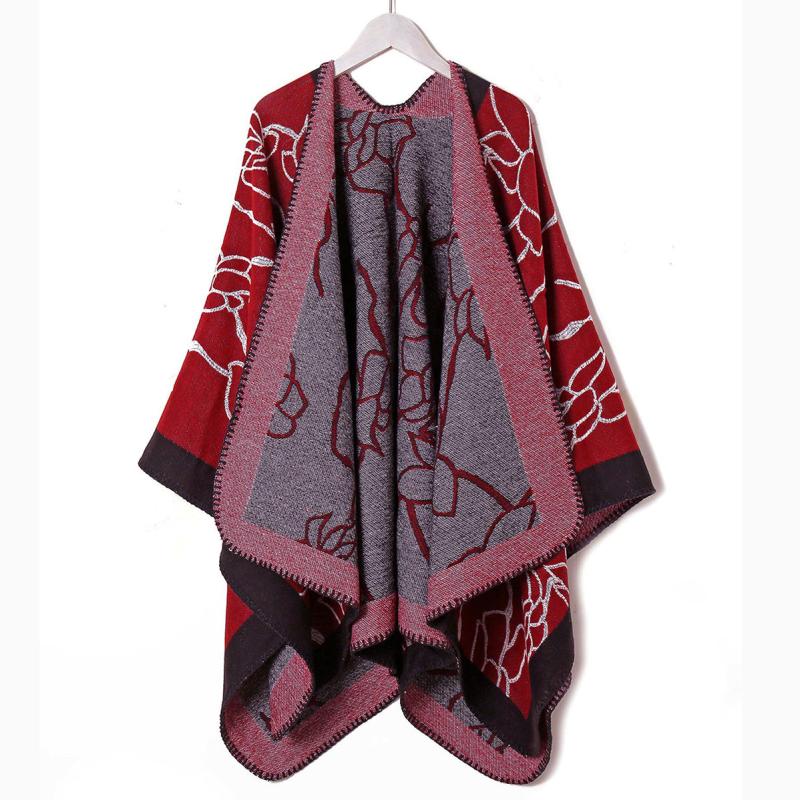 Flower Print Shawl Plaid Long Winter Warm Shawl