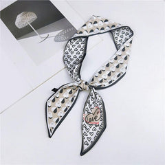 Flower Print Skinny Scarf Long Ribbon Neckerchief Classic Twilly Scarf