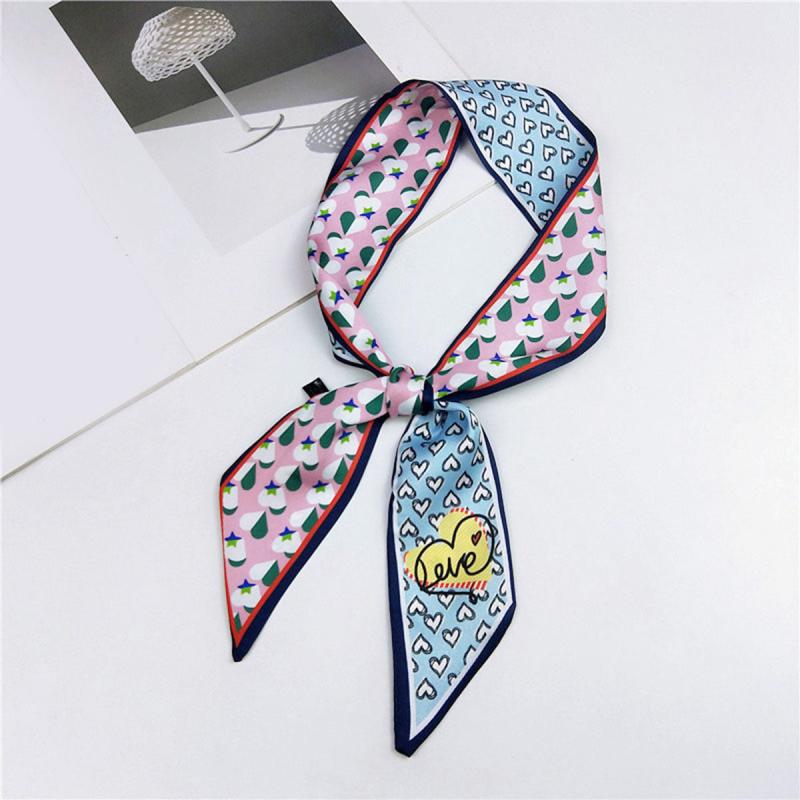 Flower Print Skinny Scarf Long Ribbon Neckerchief Classic Twilly Scarf