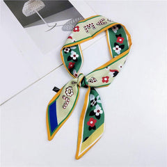 Flower Print Skinny Scarf Long Ribbon Neckerchief Classic Twilly Scarf