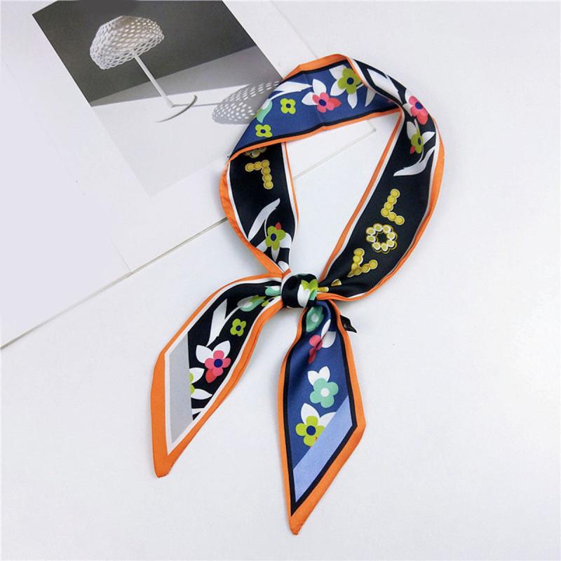 Flower Print Skinny Scarf Long Ribbon Neckerchief Classic Twilly Scarf