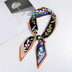 Flower Print Skinny Scarf Long Ribbon Neckerchief Classic Twilly Scarf