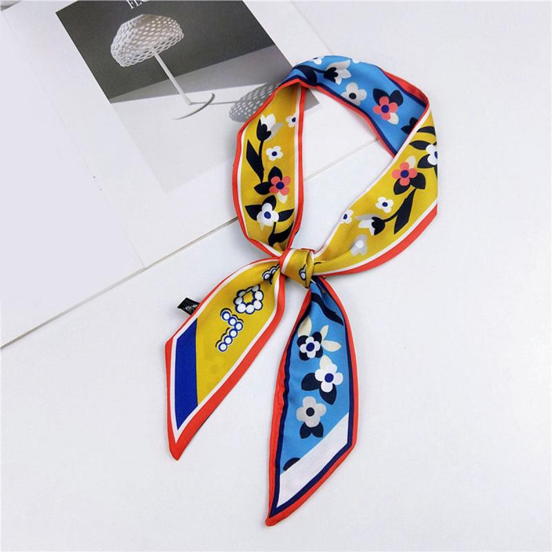 Flower Print Skinny Scarf Long Ribbon Neckerchief Classic Twilly Scarf