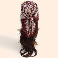 Boho Paisley Printed Square Scarf Silk Feeling Headscarf 70x70cm