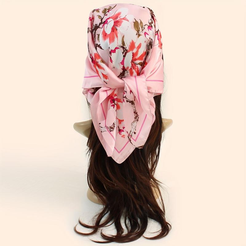 Flower Printed Square Scarf Silky Soft Headscarf Hair Wraps For Sleep