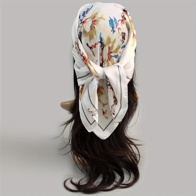 Flower Printed Square Scarf Silky Soft Headscarf Hair Wraps For Sleep
