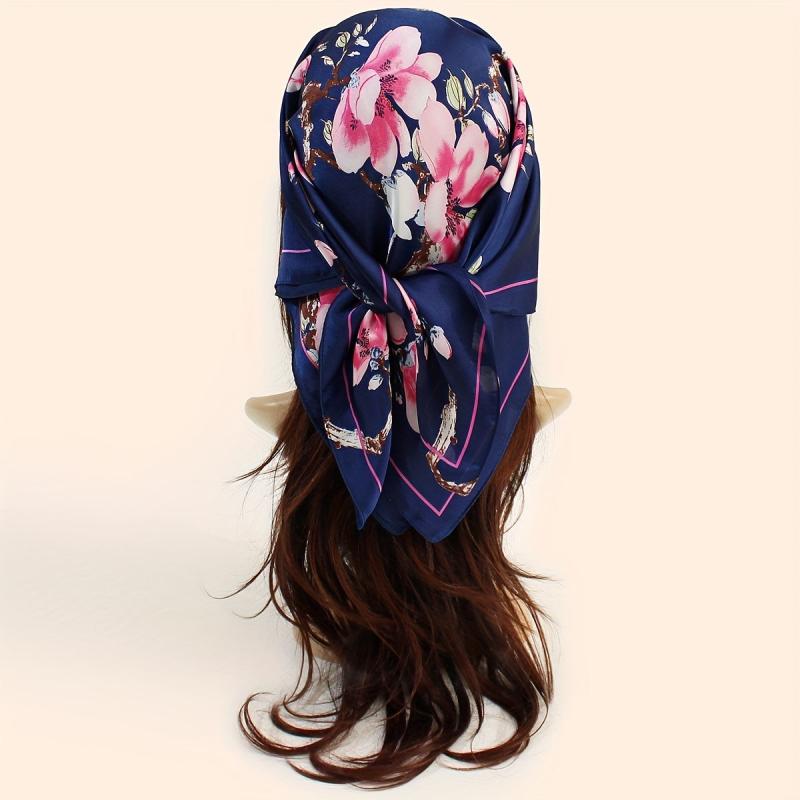 Flower Printed Square Scarf Silky Soft Headscarf Hair Wraps For Sleep