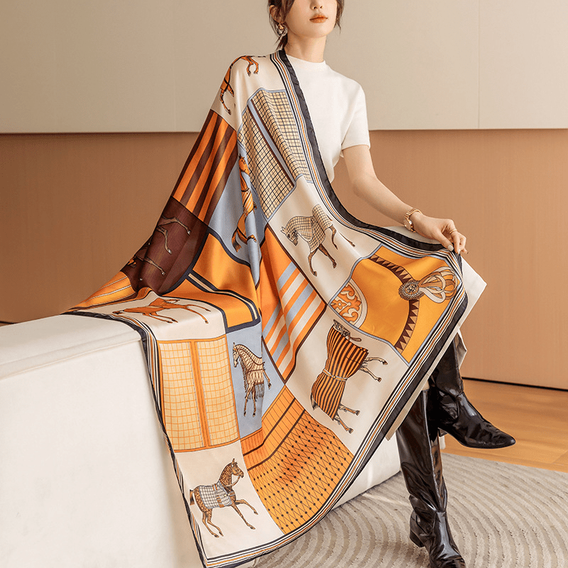 Graphic Bandana Silk Scarf Casual Shawl Wrap For Summer Beach