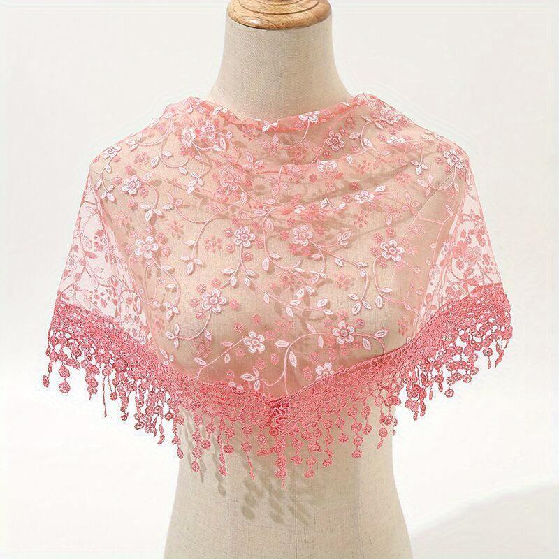 Floral Embroidery Triangle Scarf Lace Tassel Head Wrap