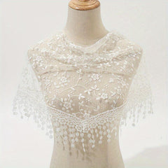 Floral Embroidery Triangle Scarf Lace Tassel Head Wrap