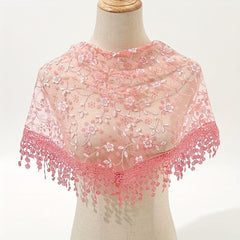 Floral Embroidery Triangle Scarf Lace Tassel Head Wrap