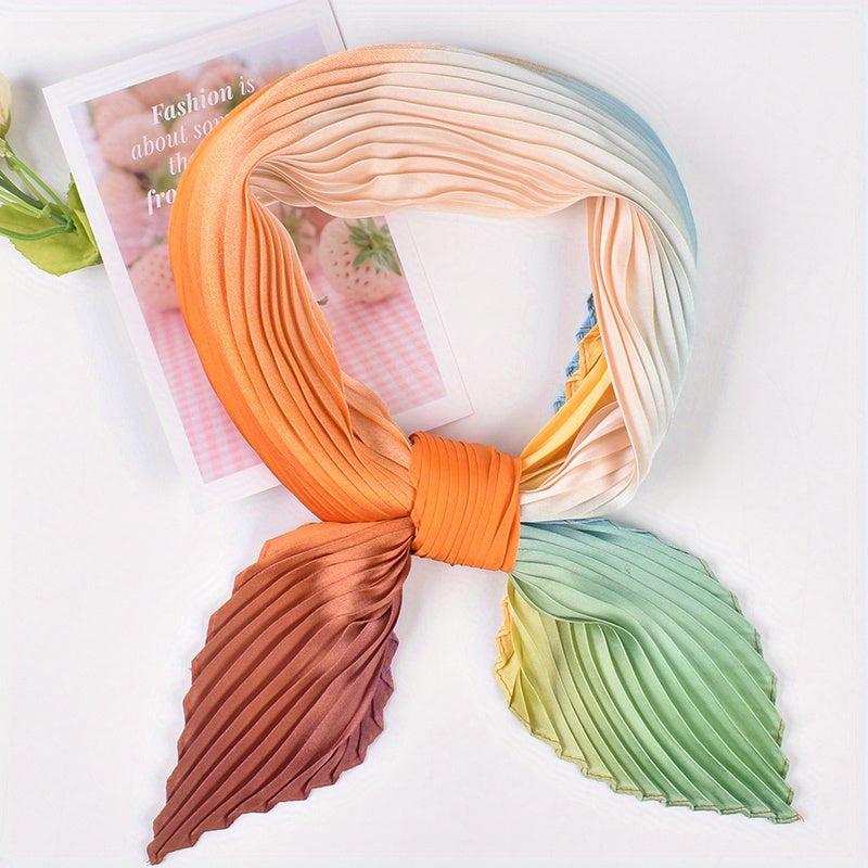 Pleated Gradient Bandana Square Scarf Woman Neck...
