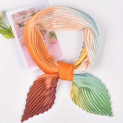 Pleated Gradient Bandana Square Scarf Woman Neck...