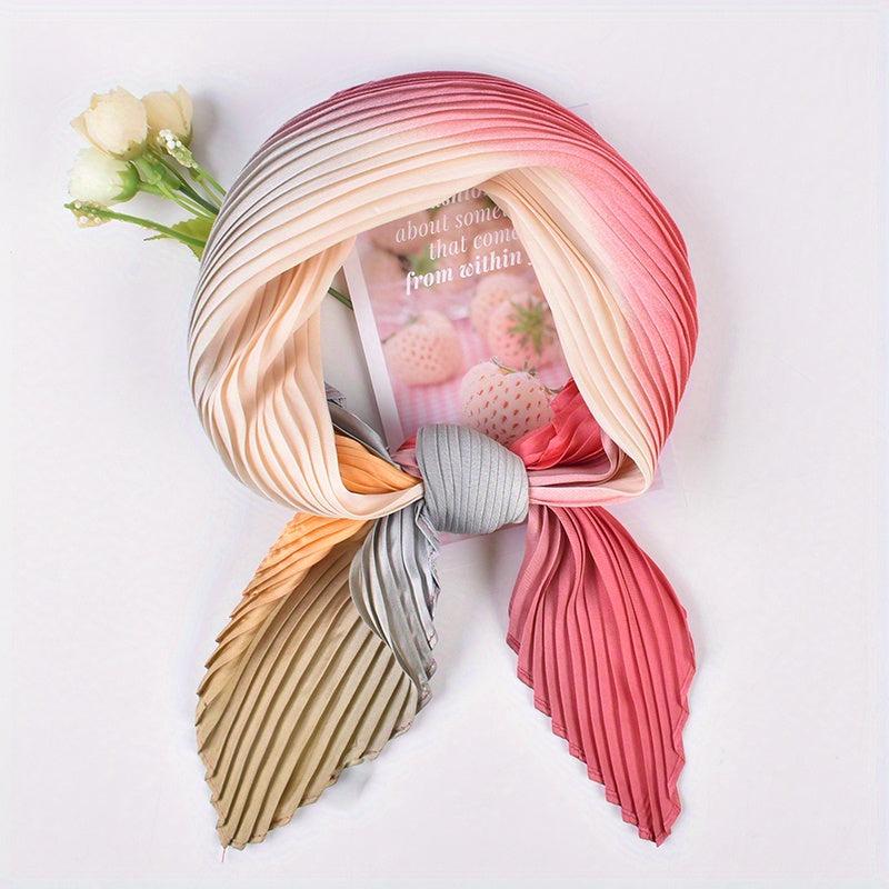 Pleated Gradient Bandana Square Scarf Woman Neck...