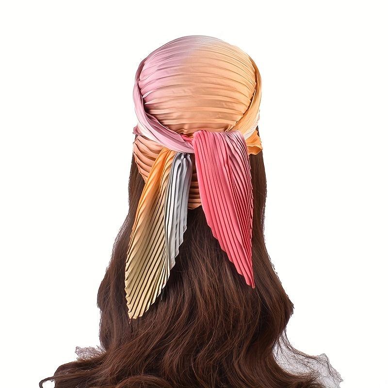 Pleated Gradient Bandana Square Scarf Woman Neck...