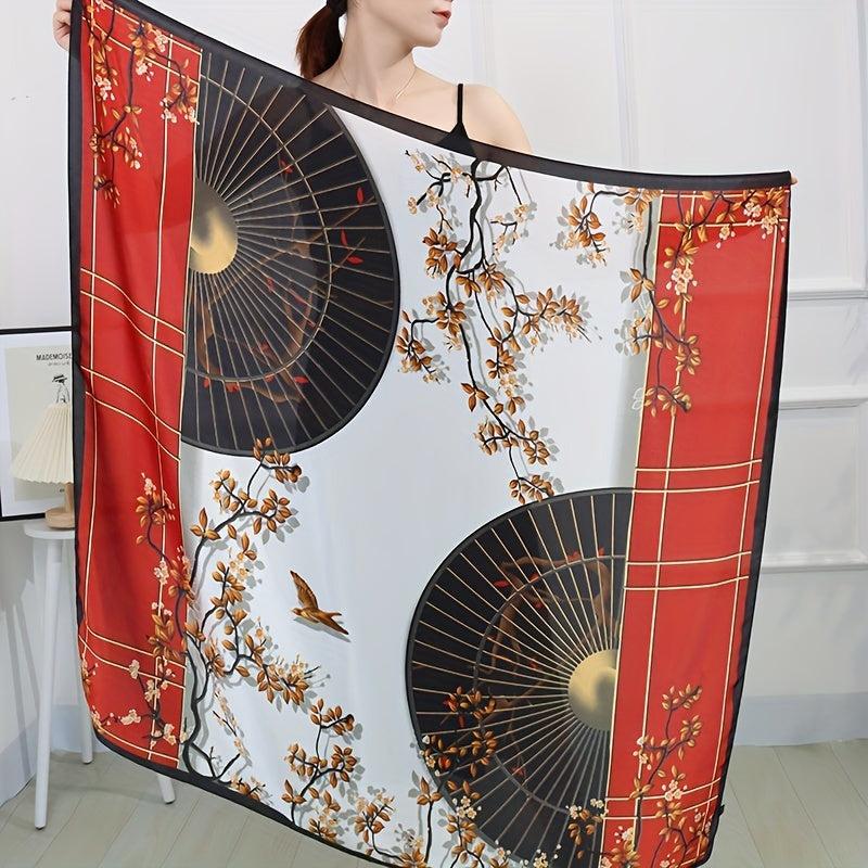 Vintage Branch Window Print Bandana Square Scarf Satin Shawl