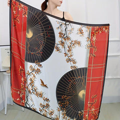 Vintage Branch Window Print Bandana Square Scarf Satin Shawl