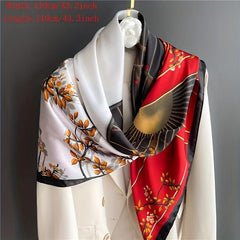 Vintage Branch Window Print Bandana Square Scarf Satin Shawl