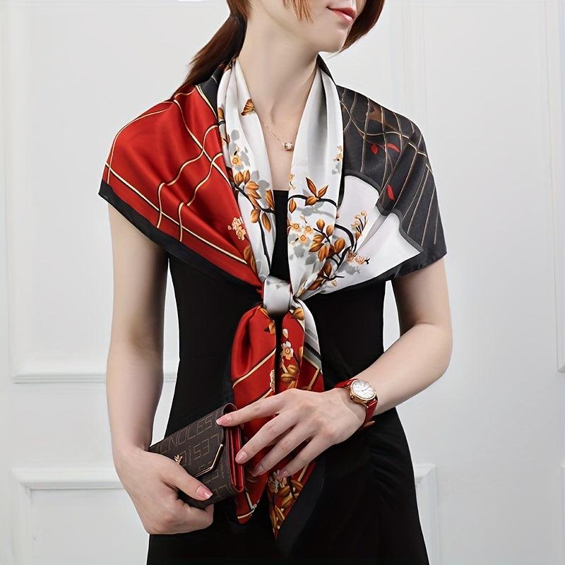 Vintage Branch Window Print Bandana Square Scarf Satin Shawl