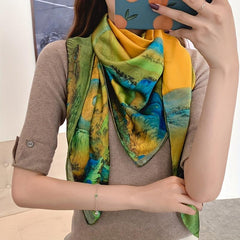 Vintage Branch Window Print Bandana Square Scarf Satin Shawl