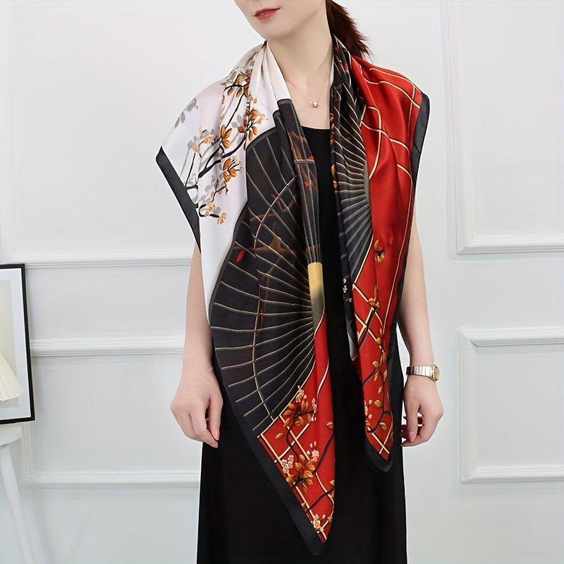 Vintage Branch Window Print Bandana Square Scarf Satin Shawl