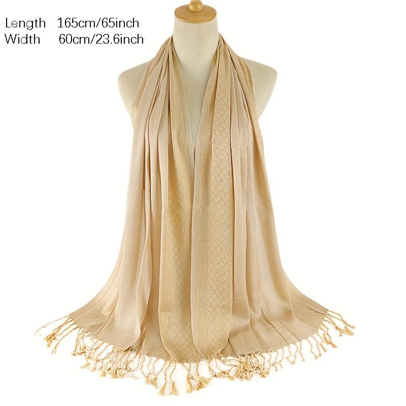 Hot Stamping Long Tassel Scarf Hijab Solid Shawl Casual Head Wrap