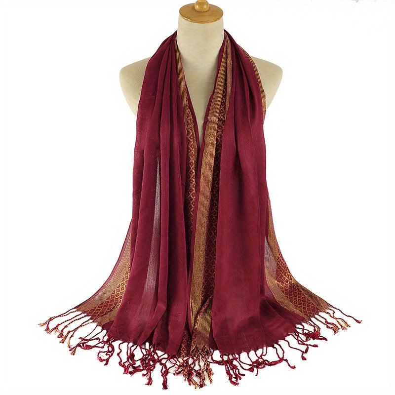 Hot Stamping Long Tassel Scarf Hijab Solid Shawl Casual Head Wrap