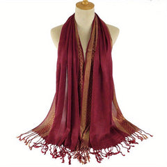 Hot Stamping Long Tassel Scarf Hijab Solid Shawl Casual Head Wrap
