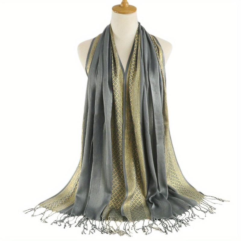Hot Stamping Long Tassel Scarf Hijab Solid Shawl Casual Head Wrap