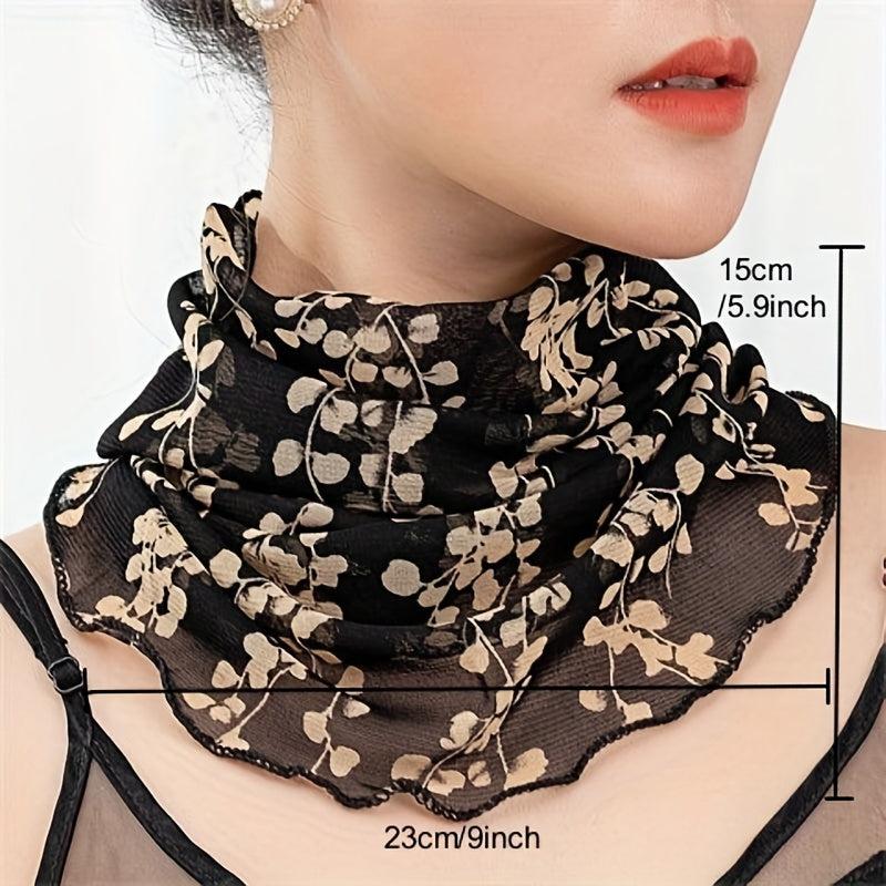 Leopard Ruffle Neck Scarf Thin Vintage Print Gauze Infinity Scarf Women