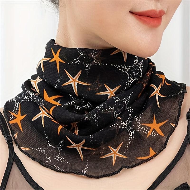 Leopard Ruffle Neck Scarf Thin Vintage Print Gauze Infinity Scarf Women