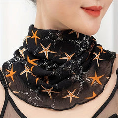 Leopard Ruffle Neck Scarf Thin Vintage Print Gauze Infinity Scarf Women