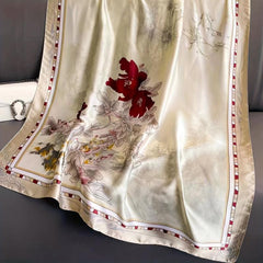 Satin Print Scarf Sunscreen Shawl for Women