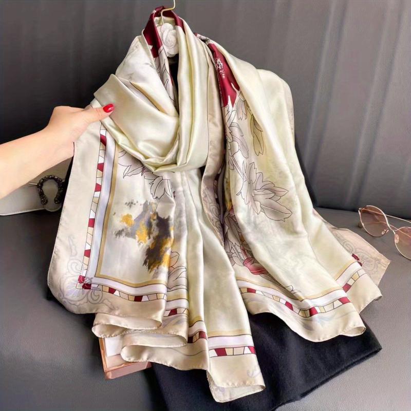 Satin Print Scarf Sunscreen Shawl for Women