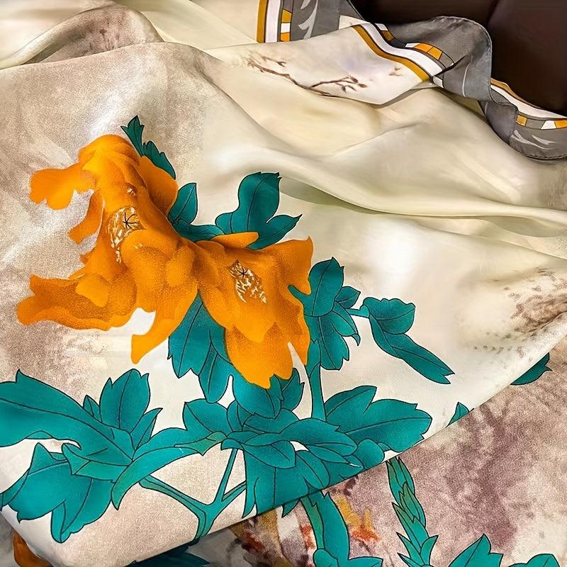 Satin Print Scarf Sunscreen Shawl for Women