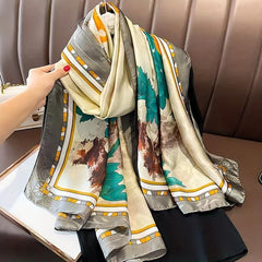 Satin Print Scarf Sunscreen Shawl for Women