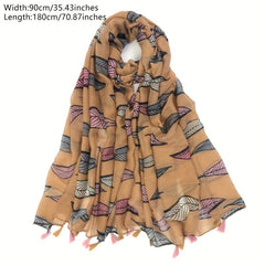 Leaf Print Tassel Scarf Sunproof Shawl