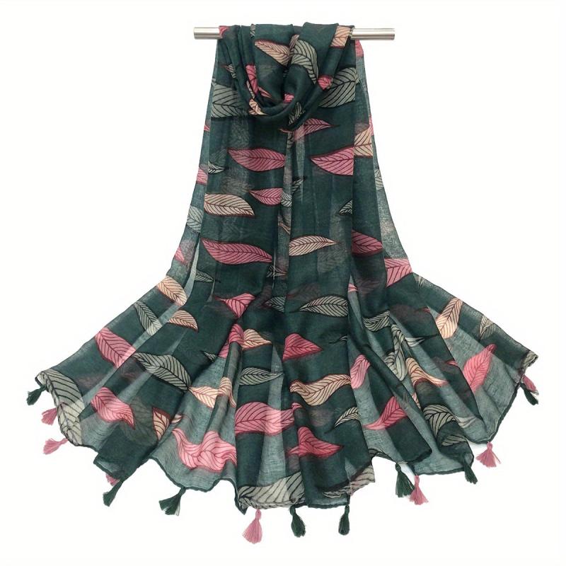Leaf Print Tassel Scarf Sunproof Shawl