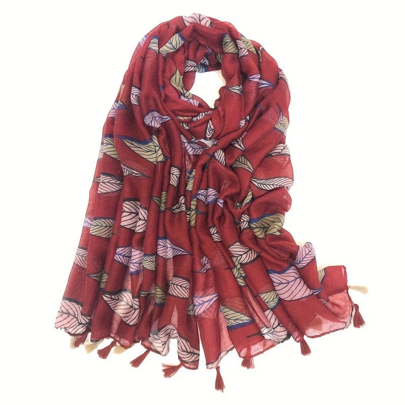 Leaf Print Tassel Scarf Sunproof Shawl