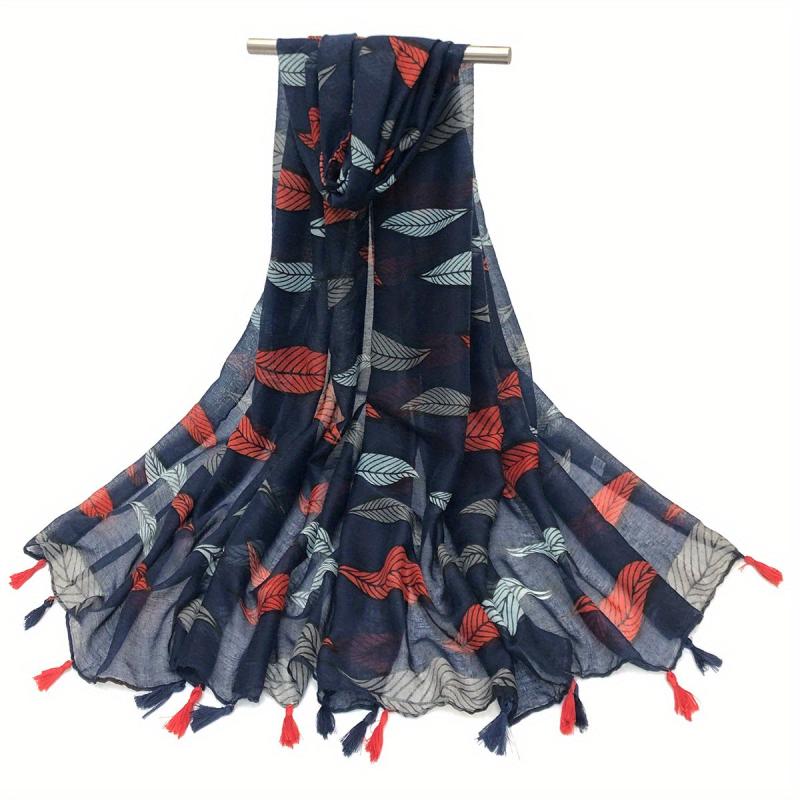 Leaf Print Tassel Scarf Sunproof Shawl