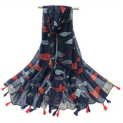 Leaf Print Tassel Scarf Sunproof Shawl