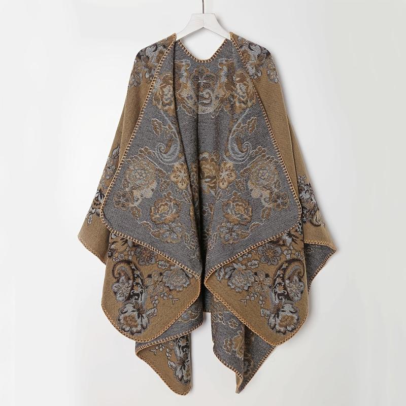 Flower Print Shawl Plaid Long Warm Winter Clothes Shawl Coldproof