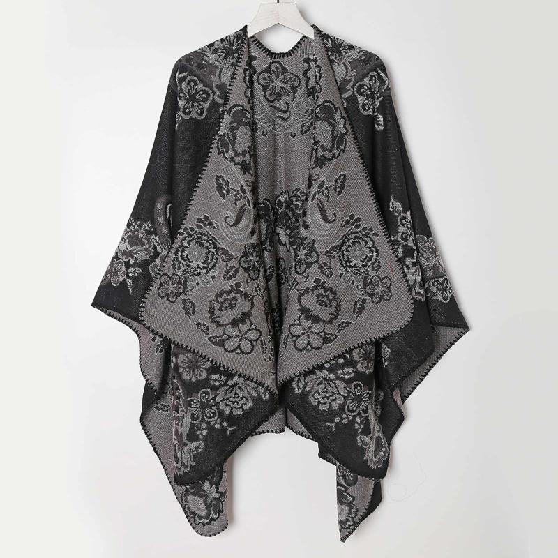 Flower Print Shawl Plaid Long Warm Winter Clothes Shawl Coldproof