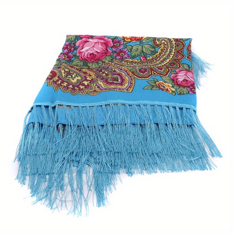 Boho Flower Print Tassel Scarf Classic Shawl Vintage Fringes Cardigan