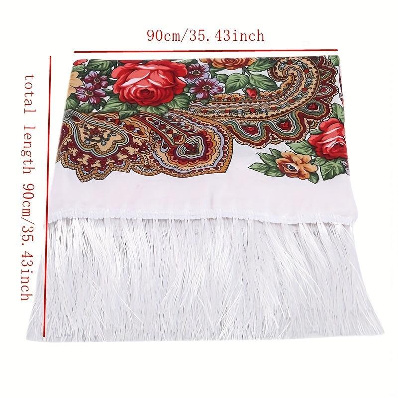 Boho Flower Print Tassel Scarf Classic Shawl Vintage Fringes Cardigan
