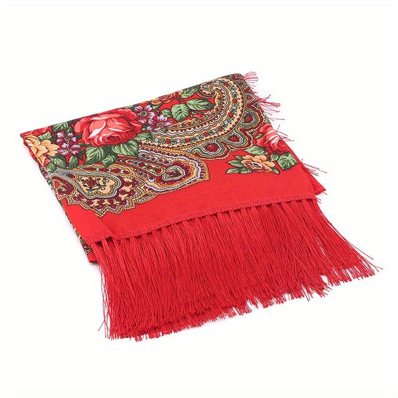 Boho Flower Print Tassel Scarf Classic Shawl Vintage Fringes Cardigan