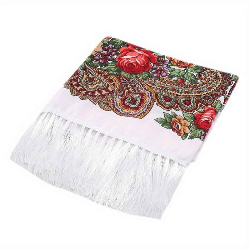 Boho Flower Print Tassel Scarf Classic Shawl Vintage Fringes Cardigan