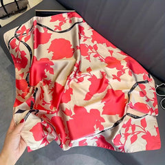 Flower Print Square Scarf Silk Shawl Women Head Wrap Satin Sunscreen