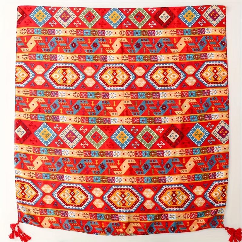 Red Geometric Print Tassel Scarf Boho Shawl Head Wrap Women